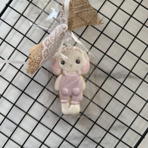 Ventes flash - Pâques - Biscuit individuel - lapin salopette rose